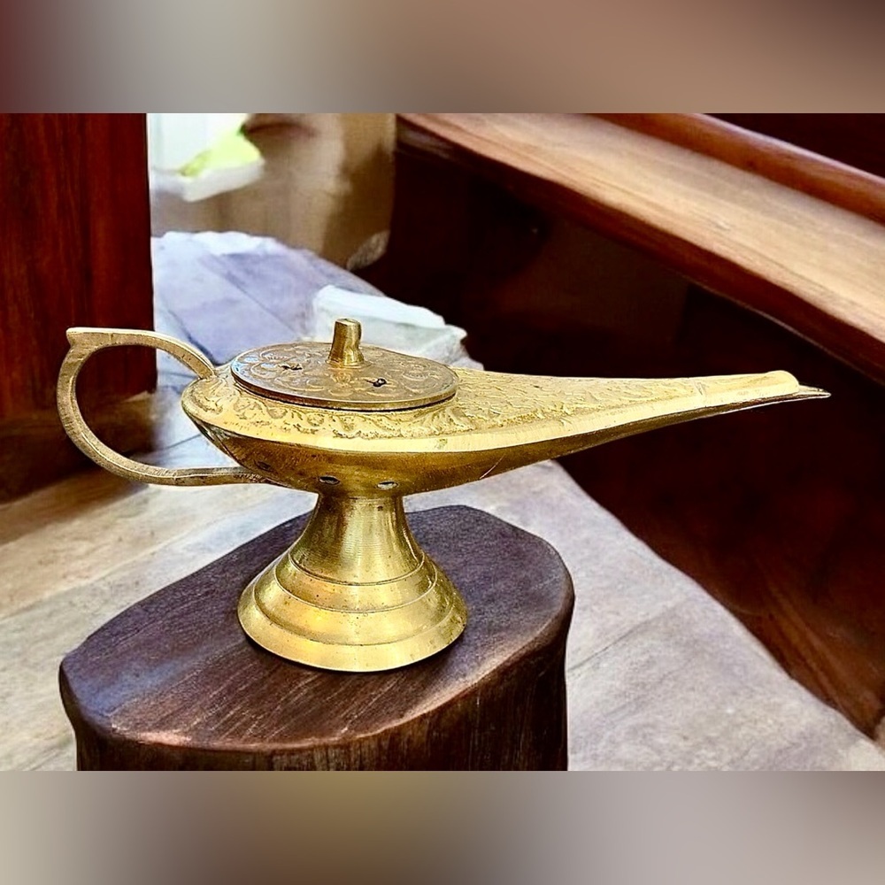 Vintage Brass Genie Lamp & Lid Incense Burner